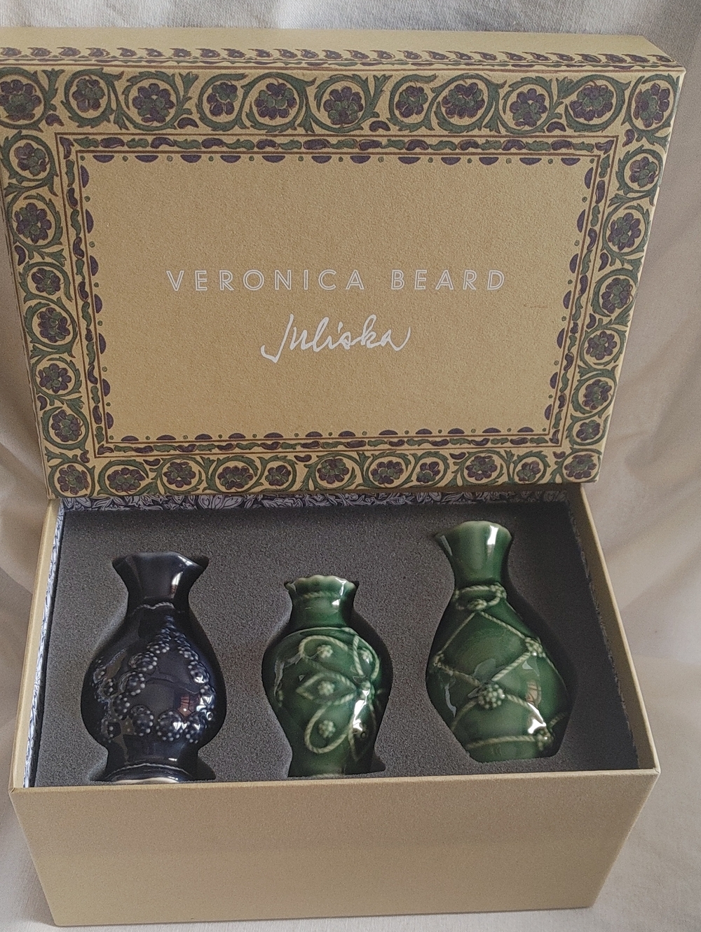Veronica Beard Juliska Mini Ceramic Vase Trio in Green and Black
